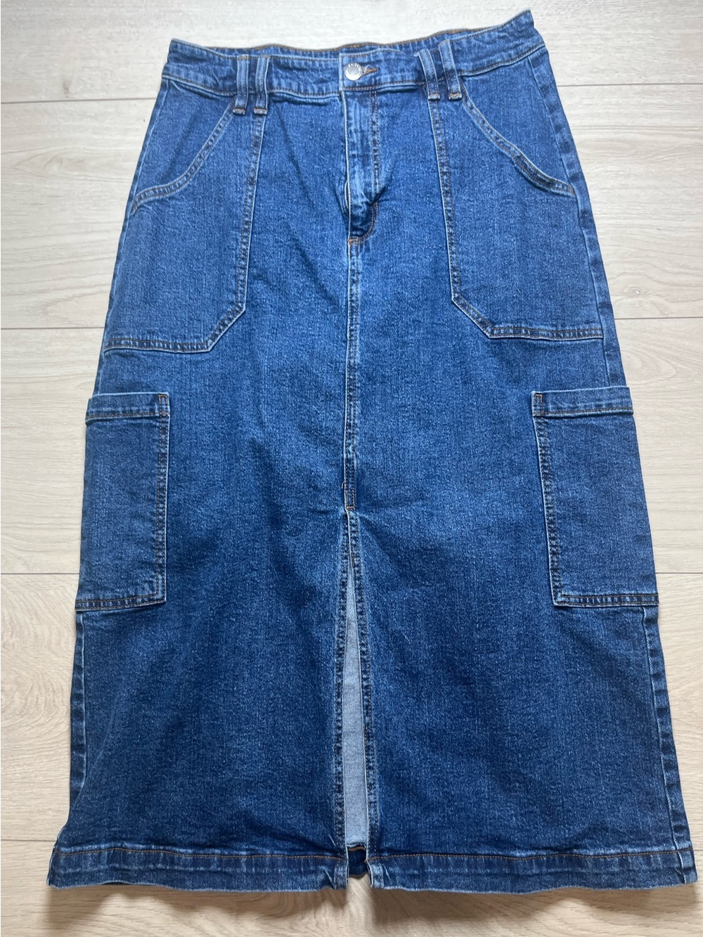 ON 34th Classic Blue Denim Cargo Midi Skirt - Women's Jeans size 10